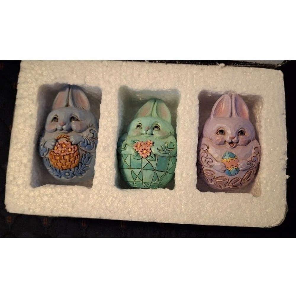 Jim Shore Heartwood Creek Mini Bunny Easter Egg Set 6006519 Blue Green Purple 3P